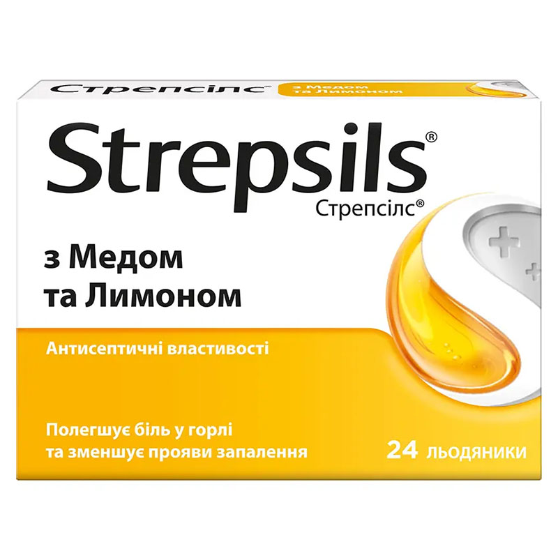 Стрепсілс мед-лимон льодяники 24 шт.