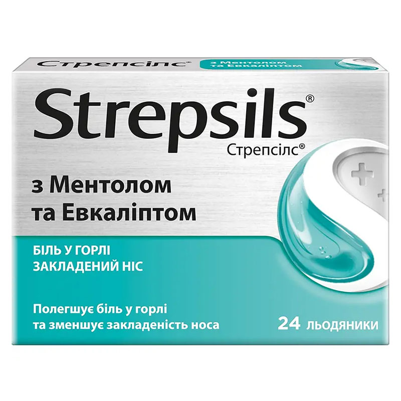 Стрепсілс ментол-евкаліпт льодяники 24 шт.