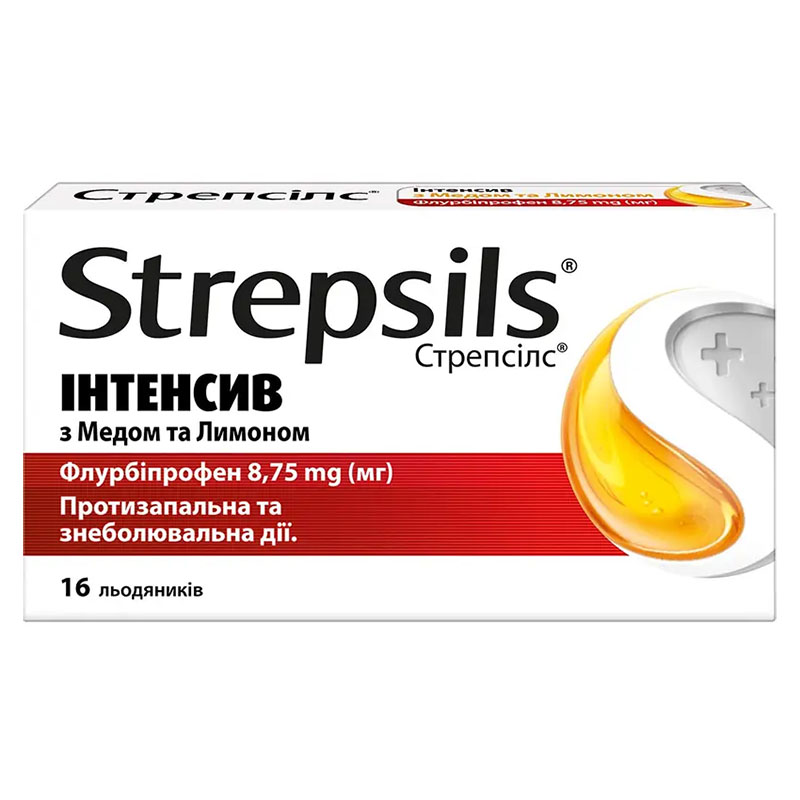 Стрепсілс Інтенсив мед-лимон льодяники 16 шт.