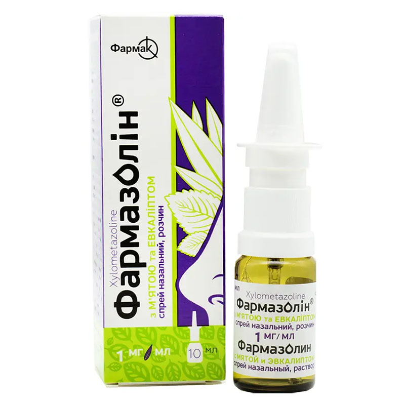 Фармазолін з м'ятою та евкаліптом спрей наз., р-н 1 мг/мл по 1 мл у флаконі 1 шт.