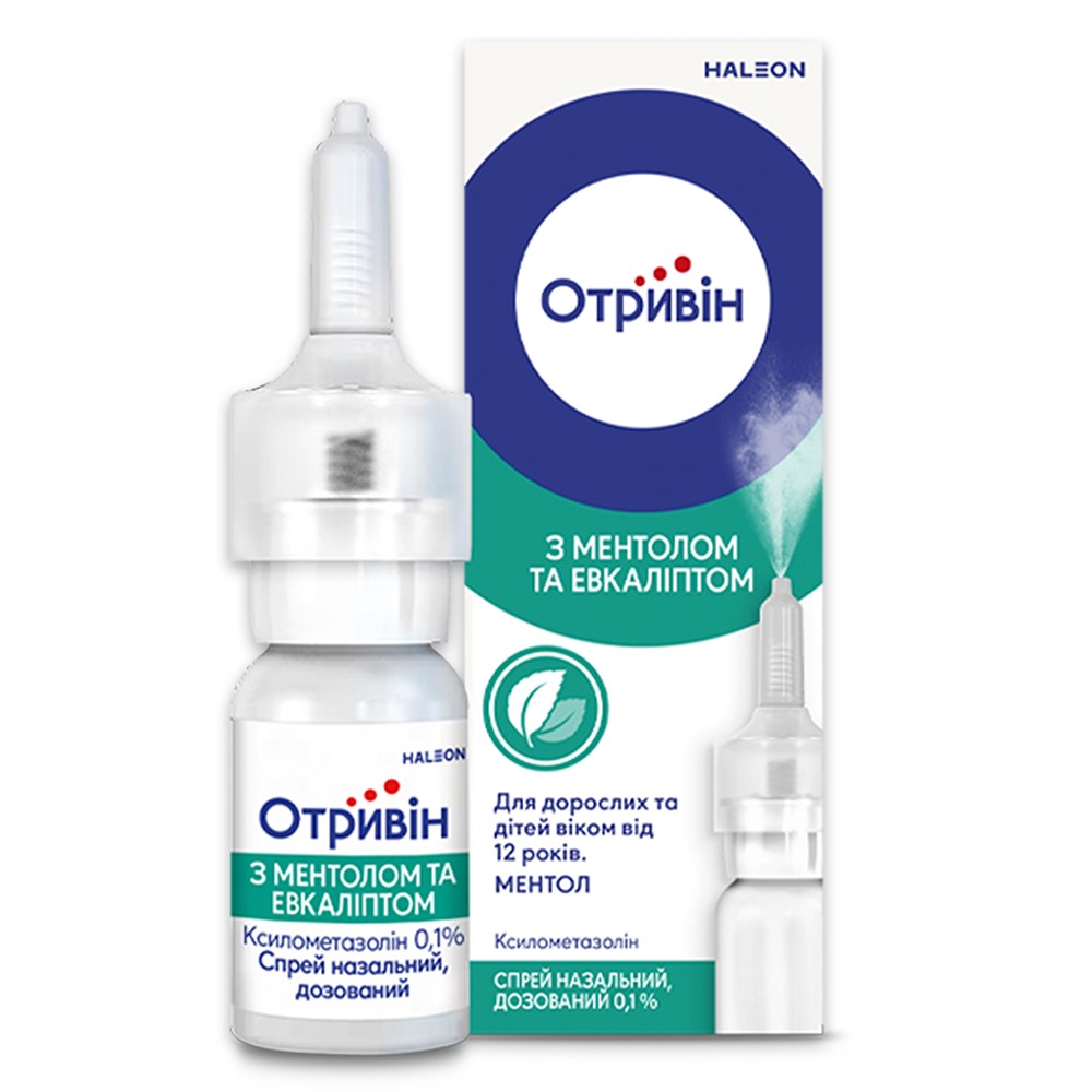 Отривін спрей з ментолом та евкаліптом 0,1% по 10 мл у флаконі 1 шт.