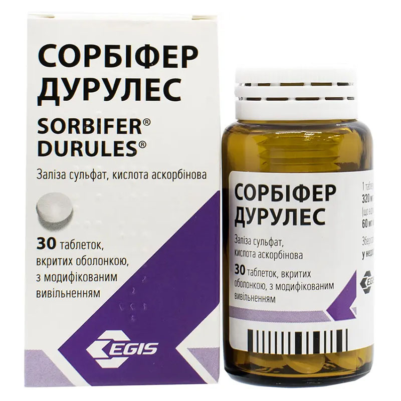 Сорбіфер Дурулес таблетки по 320 мг/60 мг 30 шт. у флаконі