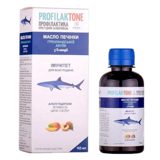 ПРОФІЛАКТОН РИБІЙ ЖИР ГРЕНЛАНДСКОЇ АКУЛИ МАНГО ПЕРСИК 165 мл