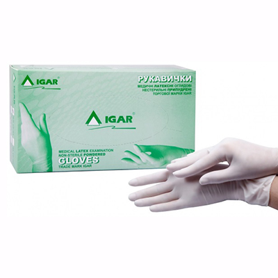 *Рукавички Igar огляд. латекс.нестерил. припуд.р.L (8-9)