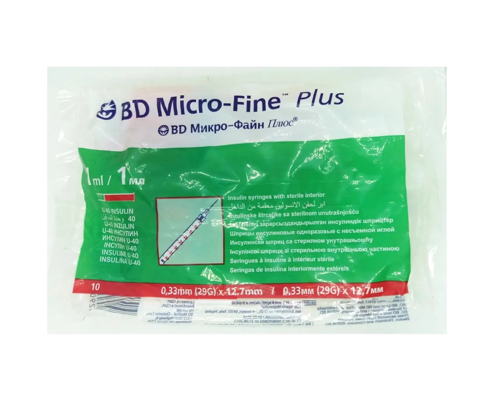 Шприц инсулиновый Micro-Fine Plus U-40 с иглой 29G (0.33x12.7мм) 1мл №1 BD