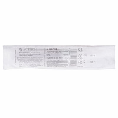 *Шприц 2-х комп. с 2-мя иглами 22G (0,7х38мм) и 21G (0,8х38мм) 5мл №1 Arterium *Шприц 2-х комп. с 2-мя иглами 22G (0,7х38мм) и 21G (0,8х38мм) 5мл №1 Arterium
