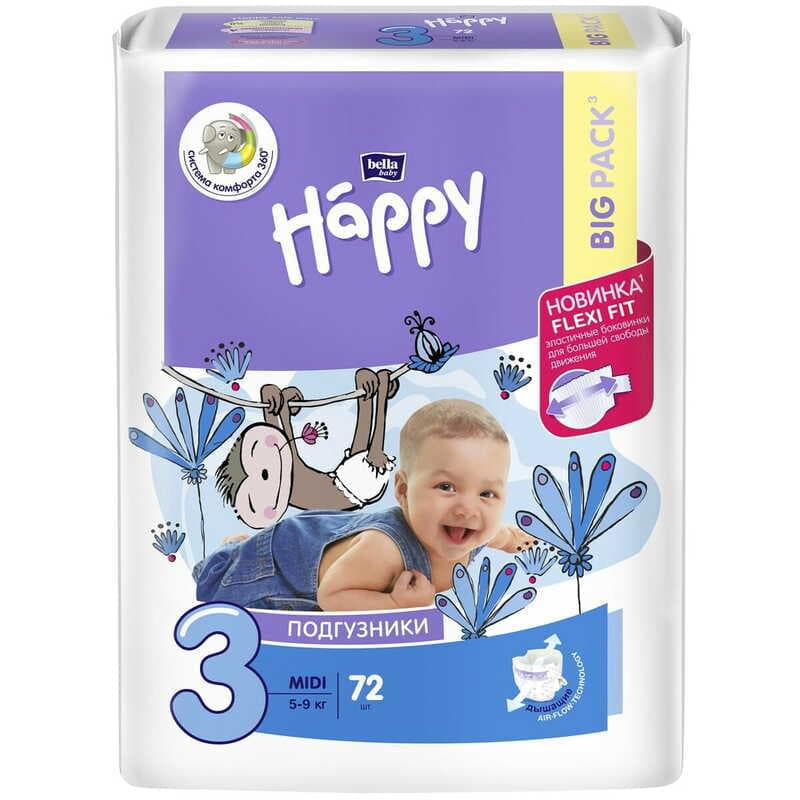 *Подгузники Happy Midi 5-9 кг №1 (72) *Подгузники Happy Midi 5-9 кг №1 (72)