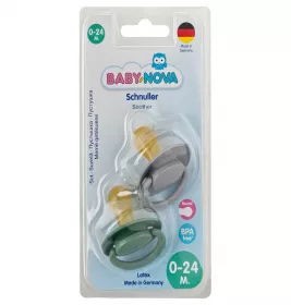 *Пустышка Baby-nova 23500-3 лат.круглая моно 2шт.зелено/серая