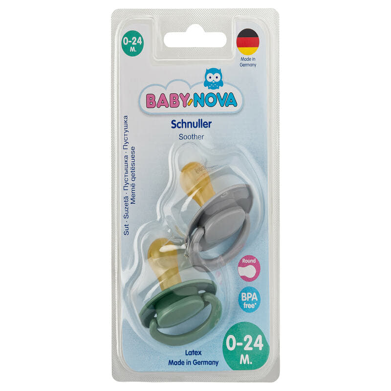 *Пустушка Baby-nova лат.кругла моно 2шт.зелено/сіра