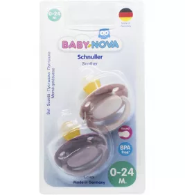 Пустышка Baby-nova 23360/2 лат.круглая с рис./кольц.2шт.девочка