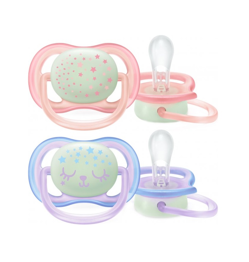 *Пустушка Avent 376/12 нічна, дівчинка 0-6 міс 2шт