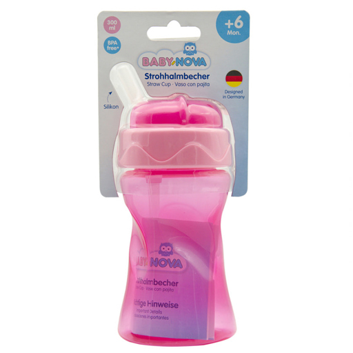 *Чашка Baby-nova з трубочкою рожева 300мл