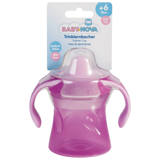 Чашка Baby-Nova учебная с ручками розовая 220мл