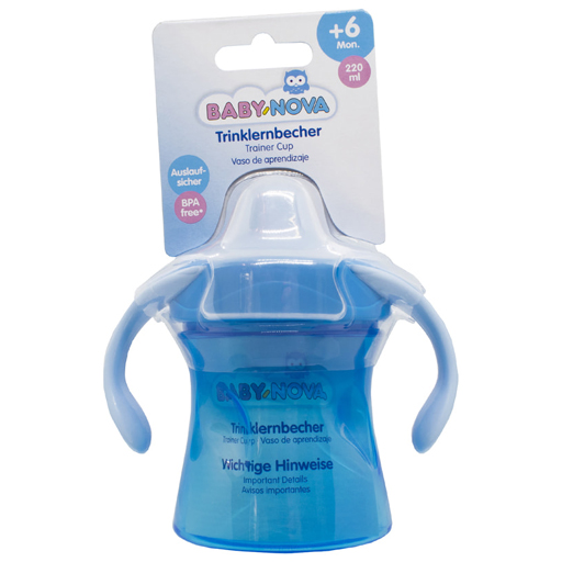Чашка Baby-Nova 34119-2 учебная с ручками голубая 220мл Чашка Baby-Nova 34119-2 учебная с ручками голубая 220мл
