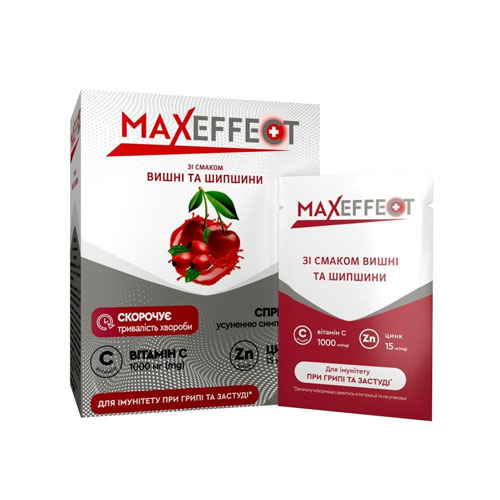 Максефект (MAXEFFECT) з віт.С 1000мг та Цинком вишня та шипшина, порош.саше 4г №20