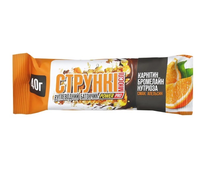*Батончик Power Pro Вуглеводний Стрункі мюслі зі смаком апельсина 40 г