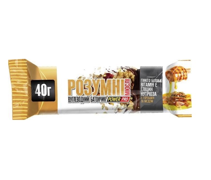 *Батончик Power Pro Углеводный Умные мюсли с орехами и медом 40 г