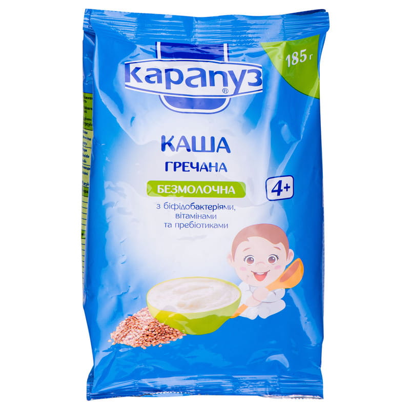 Каша Карапуз гречана безмолочна з бiфiдобактерiями, вiтамiнами та пребiотиками 185 г
