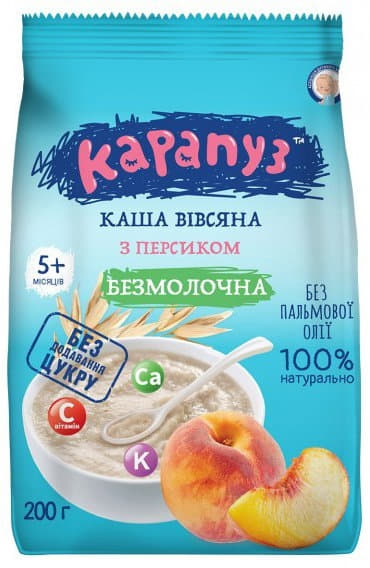 *Каша Карапуз Вiвсяна безмолочна з персиком з 5-ти міс.200г