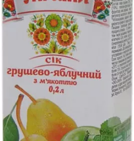 *Сік Соки України Грушево-яблучний з мʼякоттю 0,2 л