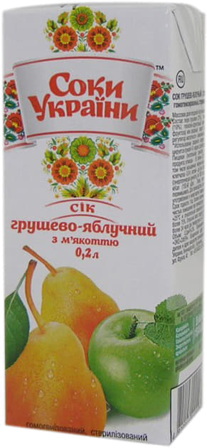 *Сік Соки України Грушево-яблучний з мʼякоттю 0,2 л