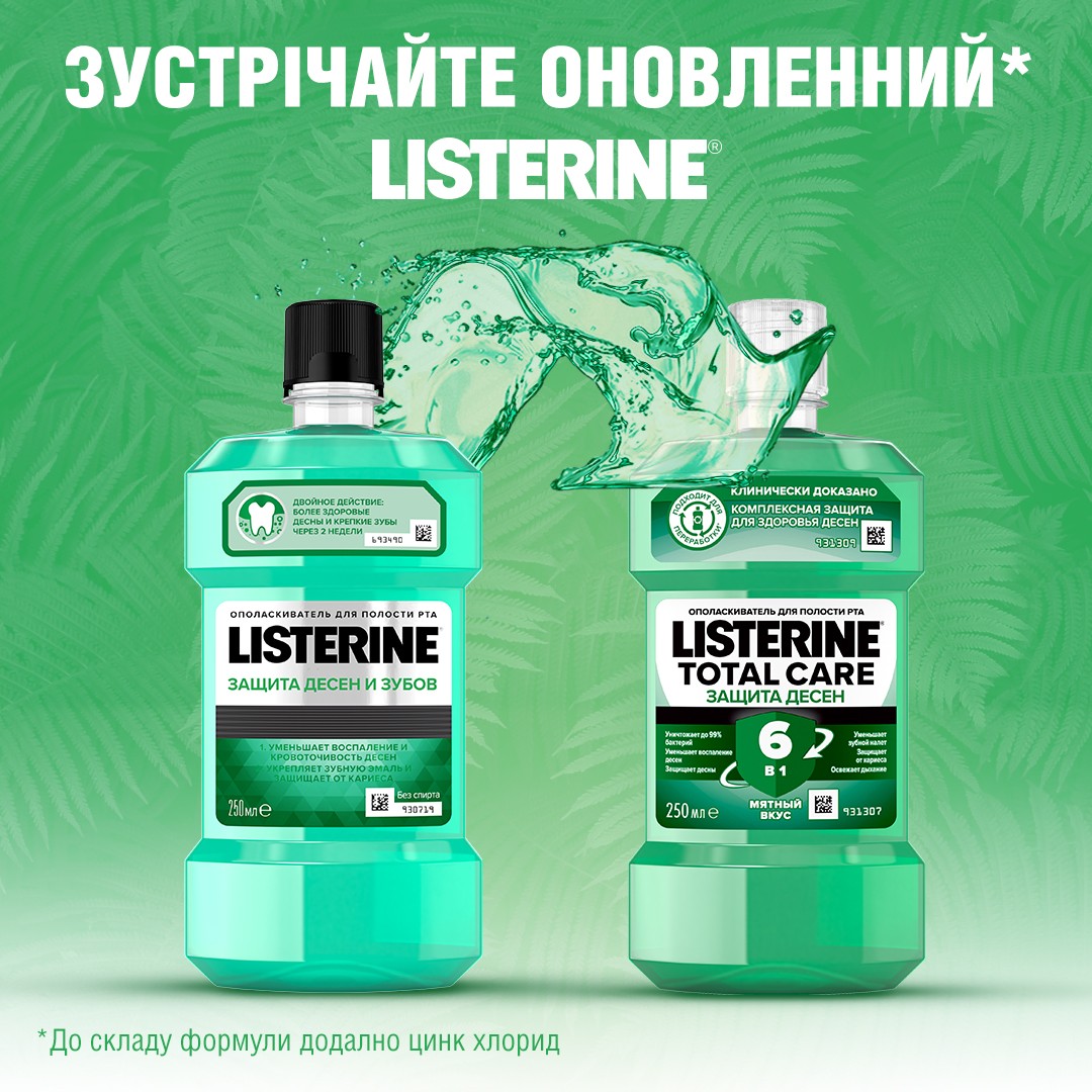 Ополіскувач LISTERINE порожнини рота Cool Mint Свіжа м`ята Захист ясен 250 мл