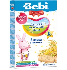 *Каша Bebi Преміум 3 злаки з печивом 200г