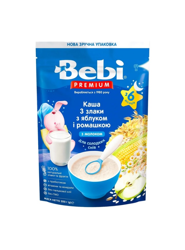 Каша Bebi Премиум молочная 3 злака с ябл. и ромаш. с 6 мес 200г Каша Bebi Премиум молочная 3 злака с ябл. и ромаш. с 6 мес 200г