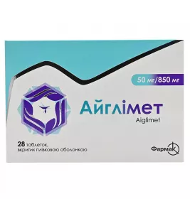 Айглімет табл.вкр/пл.об. 50мг/850мг №28 Айглімет табл.вкр/пл.об. 50мг/850мг №28