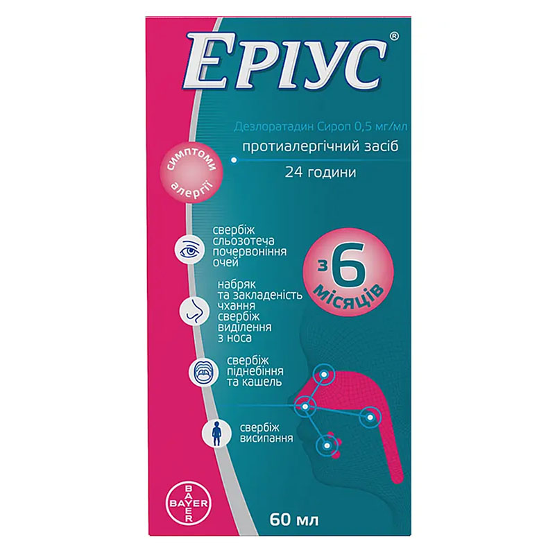 Еріус сироп 0.5 мг/мл по 60 мл у флаконі