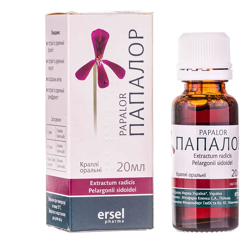 Папалор краплі по 20 мл у контейнері