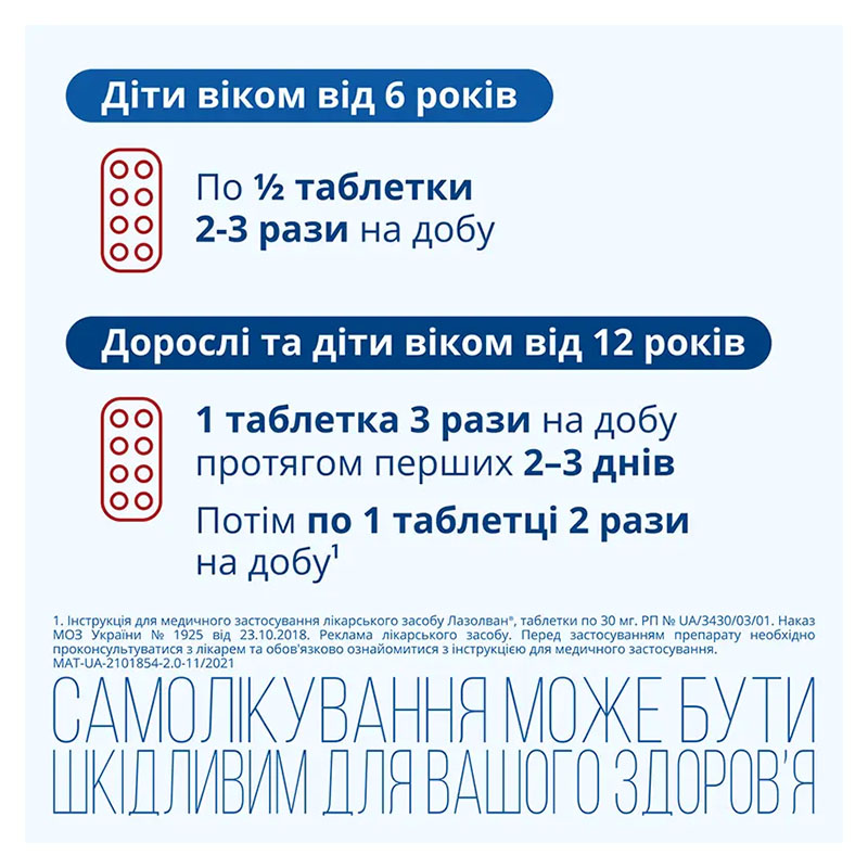 Лазолван таблетки по 30 мг 20 шт. (10х2)