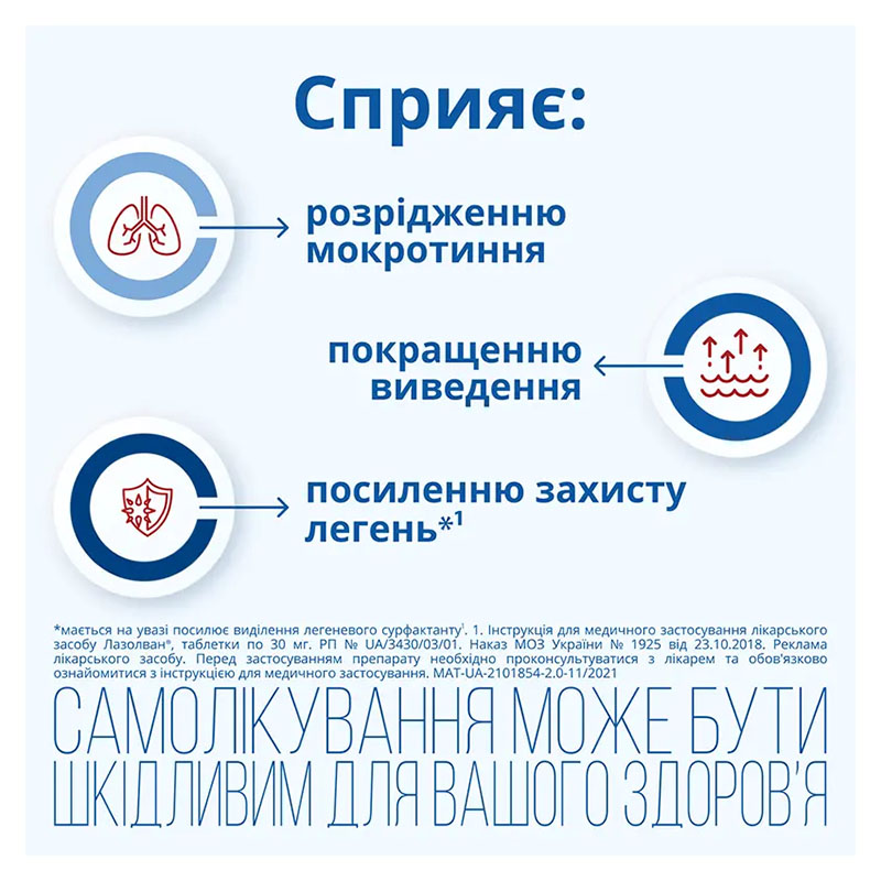 Лазолван таблетки по 30 мг 20 шт. (10х2)