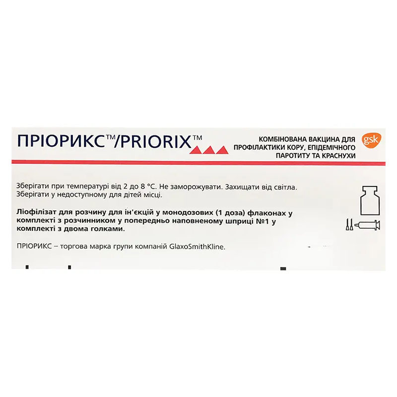 Приорикс вакцина лиоф. пор. д/ин. 1 доза фл.+раств. №1
