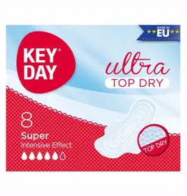 *Прокладки KEY DAY 0652/1218 ультра тонкие с крылышками ULTRA TOP DRY SUPER №8