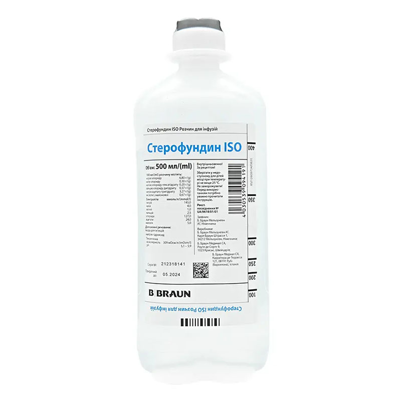 Стерофундин ISO розчин для інфузій по 500 мл у контейнері 10 шт.