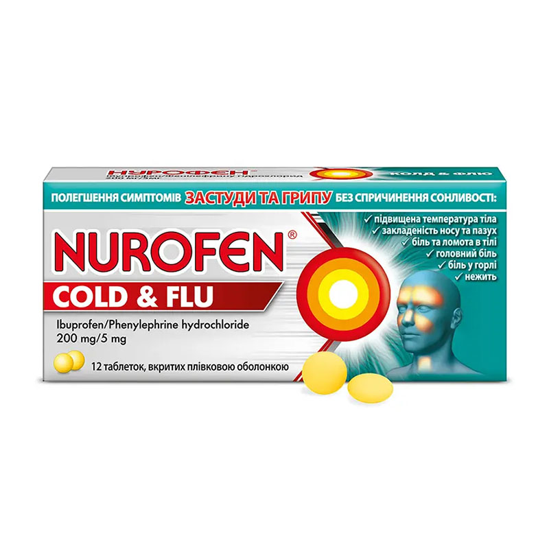 Нурофен Колд Флю таблетки 200 мг/5 мг 12 шт.