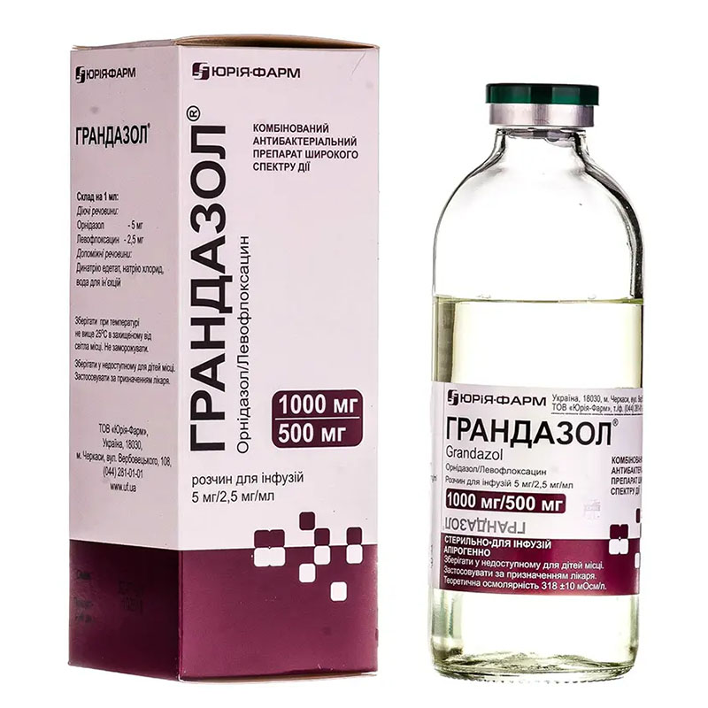 Грандазол розчин для інфузій 5 мг/2.5 мг/мл по 200 мл у флаконі 1 шт. - Юрія-Фарм
