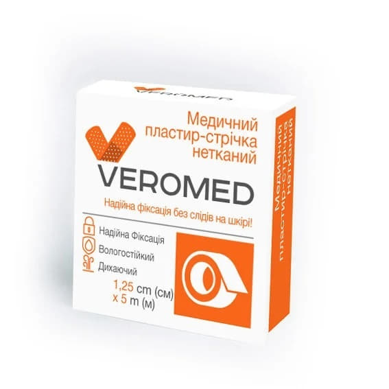 *Медичний пластир-стрічка Veromed ткан.1,25см*5м