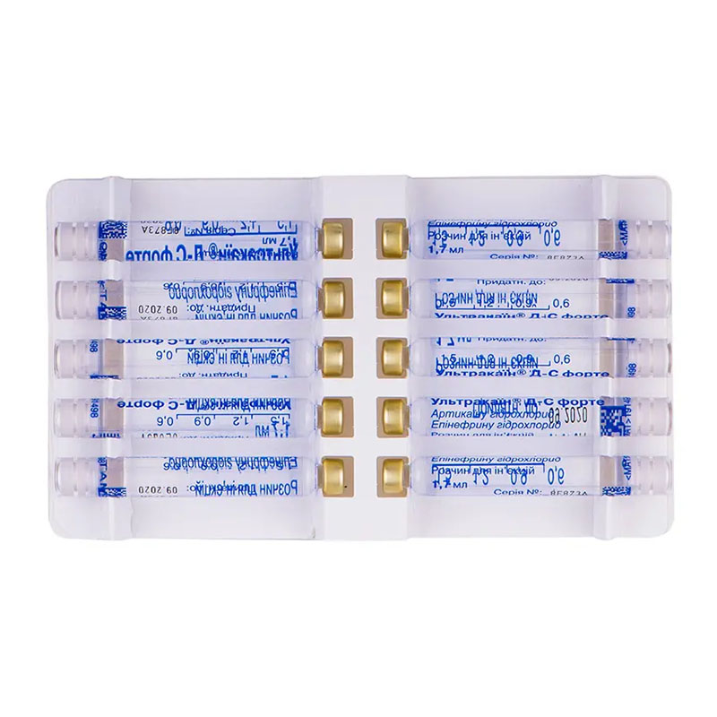 Ультракаїн Д-С форте розчин для ін'єкцій по 1.7 мл у картриджі 100 шт. (10х10)