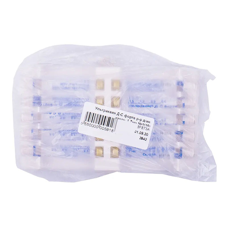 Ультракаїн Д-С форте розчин для ін'єкцій по 1.7 мл у картриджі 100 шт. (10х10)