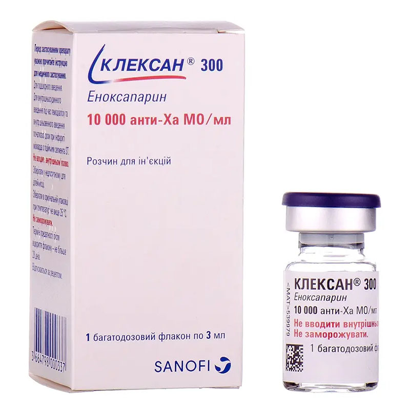 Клексан 300 розчин для ін'єкцій 10000 анти-Ха МЕ/мл по 3 мл у флаконі 1 шт.
