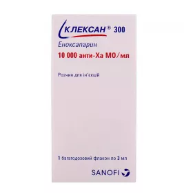 Клексан 300 розчин для ін'єкцій 10000 анти-Ха МЕ/мл по 3 мл у флаконі 1 шт.