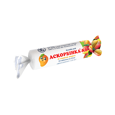 Аскорбинка-КВ таблетки со вкусом манго по 25 мг 10 шт. Аскорбинка-КВ таблетки со вкусом манго по 25 мг 10 шт.