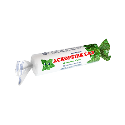 Аскорбинка-КВ таблетки со вкусом мяты по 25 мг 10 шт. Аскорбинка-КВ таблетки со вкусом мяты по 25 мг 10 шт.