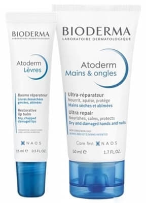 *Набір Bioderma Атодерм бальзам для губ 15мл+ крем для рук 50мл