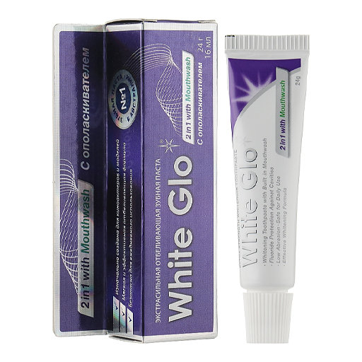 Зубная паста White Glo отбеливающая 2в1 с ополаскивателем 24г Зубная паста White Glo отбеливающая 2в1 с ополаскивателем 24г