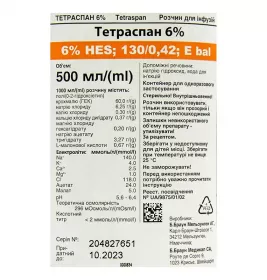 Тетраспан розчин для інфузій 6% по 500 мл у контейнері 10 шт.