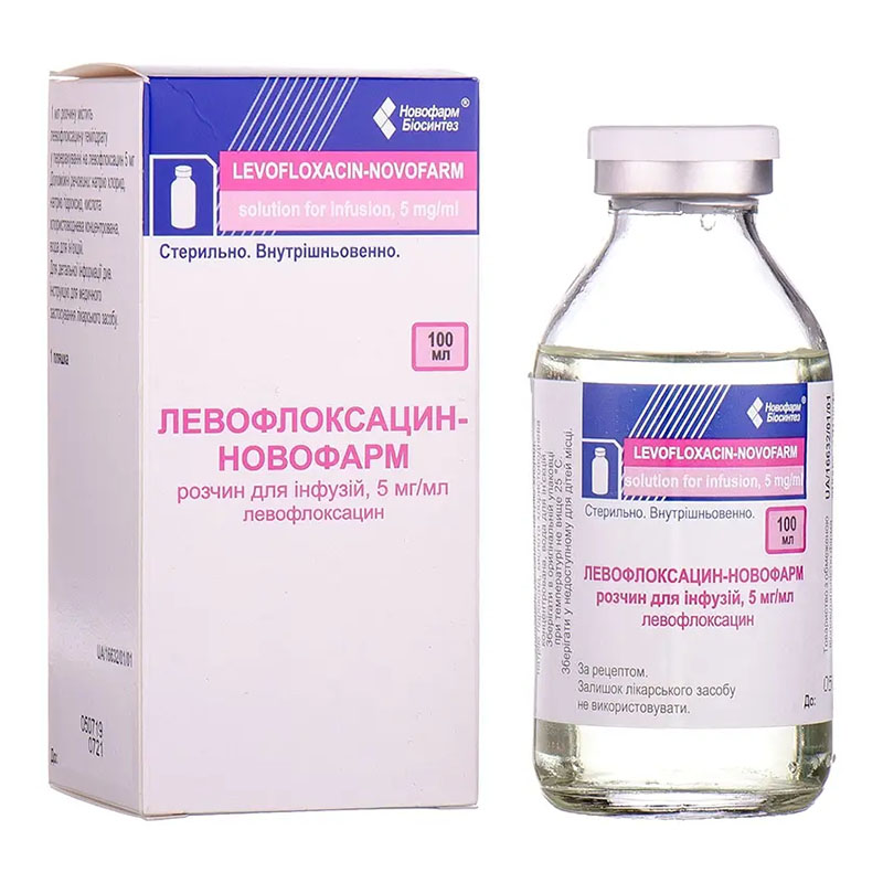 Левофлоксацин розчин для інфузій 5 мг/мл по 100 мл у пляшці 1 шт. - Новофарм