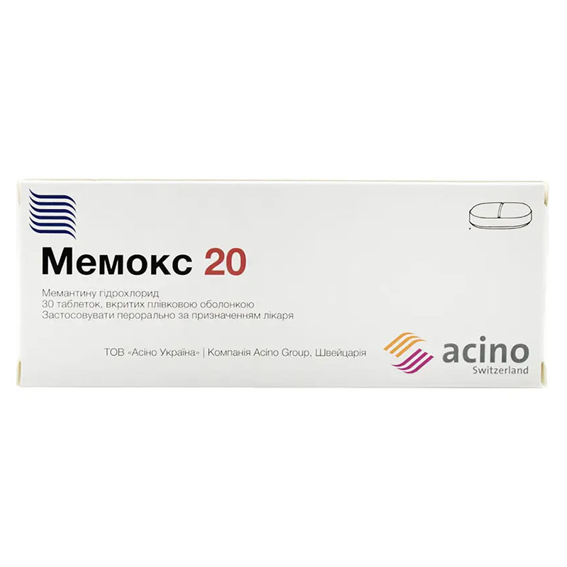 Мемокс 20 таблетки по 20 мг 30 шт. (10х3) Мемокс 20 таблетки по 20 мг 30 шт. (10х3)